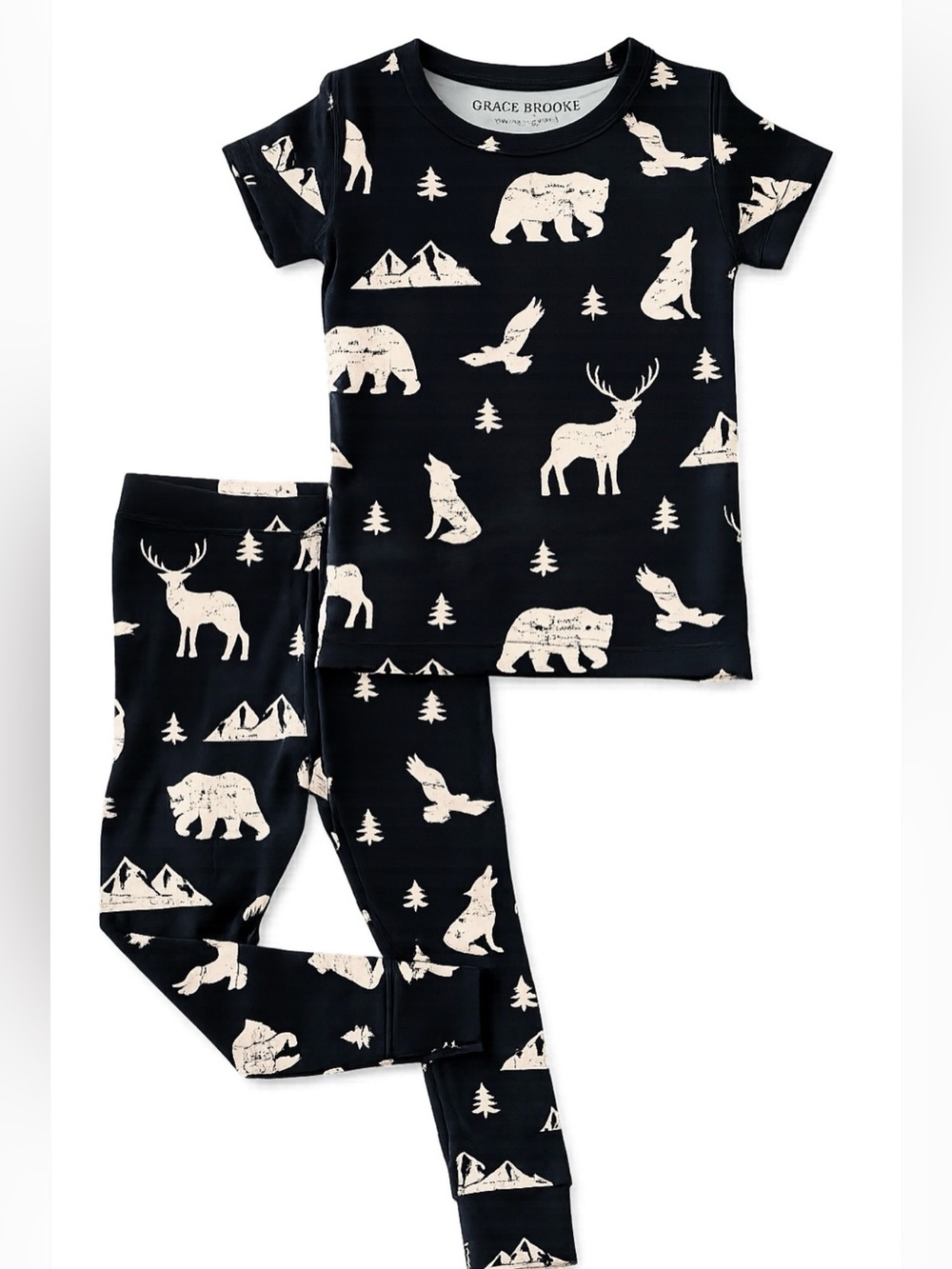 Kids Black Woodland Animal Bamboo Set